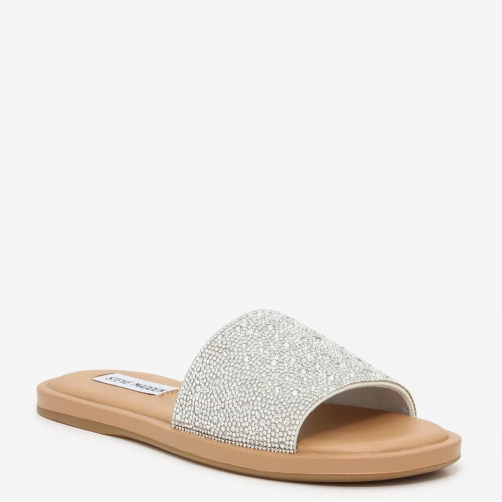 Steve Madden Kiloh Rhinestone Glittering Silver Slide Sandals